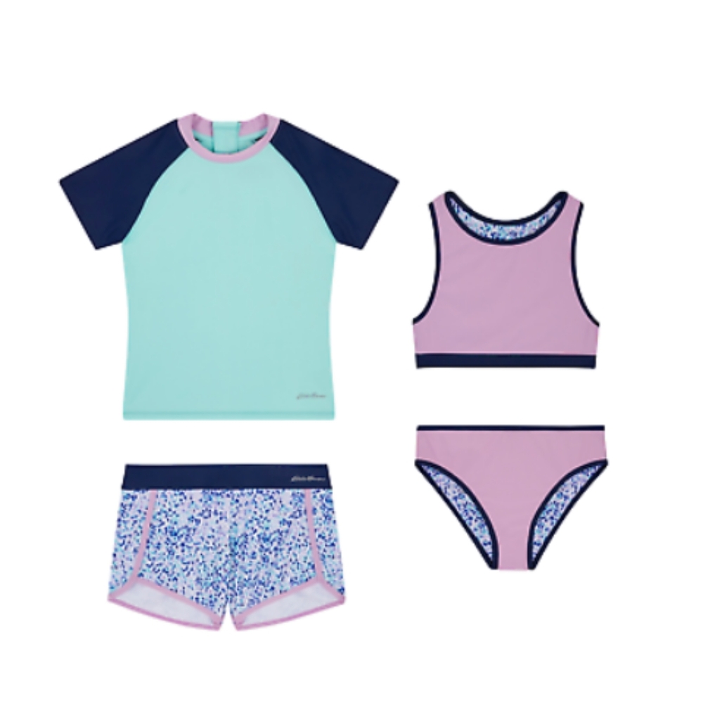 Eddie Bauer youth 3 piece swim set size S 7/8 (Missing Short)